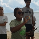 FRIENDS of the Environment's Education Officer, Cassandra Abraham, shows students the seeds from different mangrove species and asks them to identify each one.