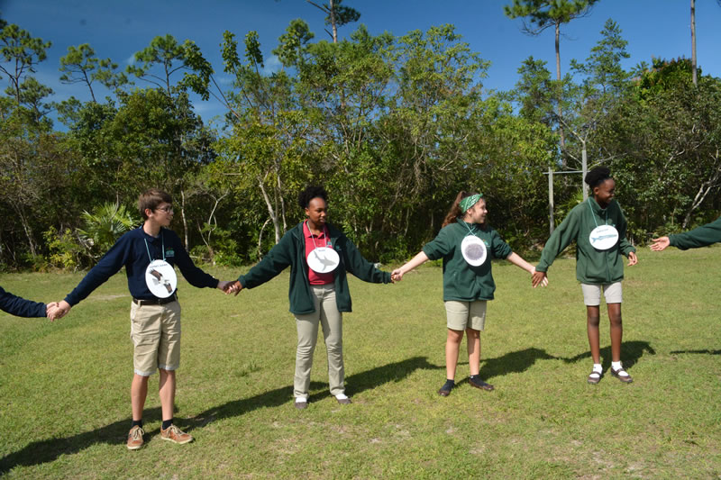 During the second phase of the B.A.M. year 1 program, students learn about the mangrove food web. What better way to learn about it then to form an actual food web.