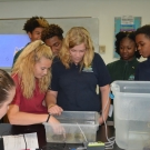 Instructors give the students at Forest Heights Academy a chance to gently touch the sea hare. They were instructed not to prod or poke the sea hare or else it would ink purple, which is similar to how an octopus behaves when trying to deter predators.