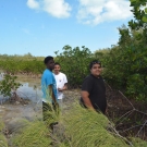 Forest Heights Academy group members take a time out from monitoring their mangroves to pose for a photo.