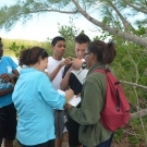 Director of Education, Amy Heemsoth helps students at Forest Heights Academy collect mangrove data.