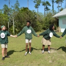 Grade 10 Biology students at Forest Heights Academy form a circle around the sun, which is where the food web begins. Each student represents a different animal in the mangrove food web.