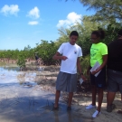 Students at Forest Heights Academy measure the pH (or acidity) in their mangrove quadrats