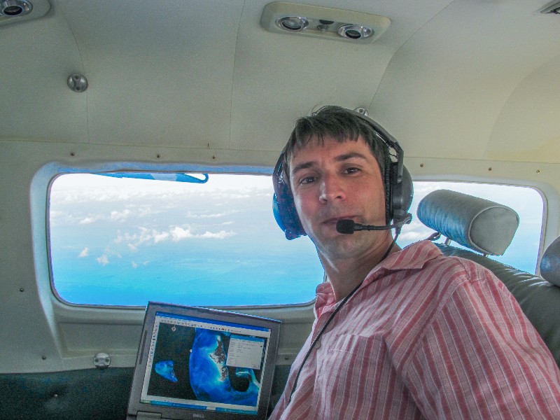 Dr. Sam Purkis doing an Aerial Survey on the Golden Eye.