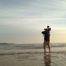 Cameraman Doug Allan filming on the coast of Senegal.