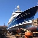 The process of preparing the hull for painting is well underway.