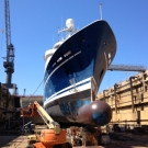 Primer has been applied, and the topcoat and antifouling will start to be applied this week.