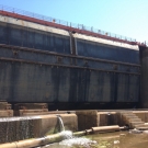 The dock gate stands around 45 feet in height.