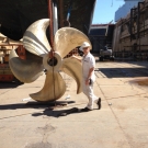 One of the ships propellers after cleaning and polishing.