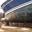 Before and after cleaning of the hull.