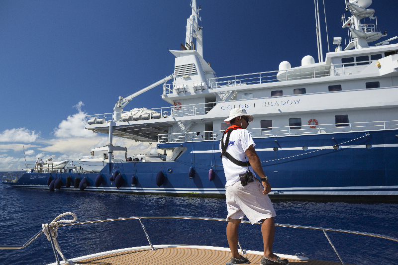 Dive vessel Calcutta docking next to M/Y Golden Shadow