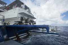 Deploying dive vessel, Calcutta, from M/Y Golden Shadow.