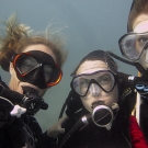 Grace Frank, Kirsty Nash and Samantha Clements in an underwater selfie.