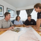 Planning meeting with Capt. Phil Renaud, Brian Becker, Andrew Bruckner and Marie Kospartov.  On board the M/Y Golden Shadow.