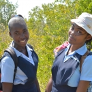 Two students take a deep breath as they prepare for their time in the mangrove forest.