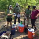 Partners at the Living Oceans Foundation and University of the West Indies Discovery Bay make sure that all of the J.A.M.I.N. supplies for the year 2 field trip are in order.