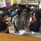 Director of Education, Amy Heemsoth discusses the schedule for the J.A.M.I.N. program with participating science teachers, Fulvia Nugent and Andrea Dunn.