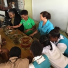 Shanna Thomas, Outreach Officer at the University of the West Indies prepares to talk to students at William Knibb High School about sea cucumbers as part of the mangrove food web.