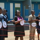 JAMIN teacher, Cherrida Williams-Jackson has a great time participating in a mangrove food web activity. This is her first time participating in the JAMIN program.