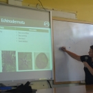 Amy Heemsoth, our Director of Education, draws the water vascular system of a starfish to help students at William Knibb High School to understand how these animals move.