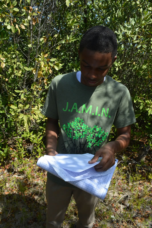 Student from William Knibb High School takes the initiative to record data for his group.