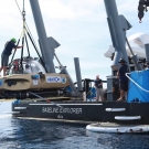 Launching the submersible from the Nekton ship, Basline Explorer.