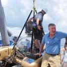 Captain Philip G. Renaud celebrates a successful dive, and a successful launch of \"World Heritage in the High Seas: An Idea Whose Time has Come.\"