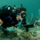 A member of the science team setting up equipment.