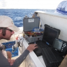 Jeremy Kerr setting up groundtruthing equipment.