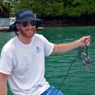 Rob Gardiner of the groundtruthing team ready to put the dropcam in the water.