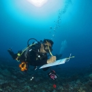 LOF Fellow, Badi Samaniego, collecting fish survey data.