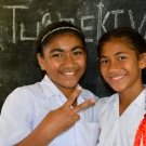 Tu'anekivale girls excited to greet us.