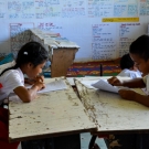 GPS Koloa students taking survey about coral reefs.