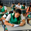 Students at Sanieha High School taking coral reef survey.