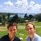 Amy and Melinda with beautiful Neiafu Harbor behind them.