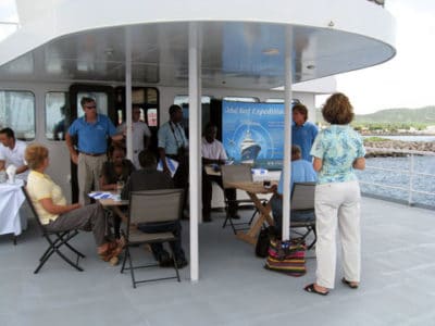 Press conference held aboard the M/Y Golden Shadow