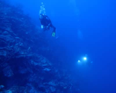 CAPT Philip Renaud and Doug Allan, Videographer, diving the deep reef off of Great Inagua