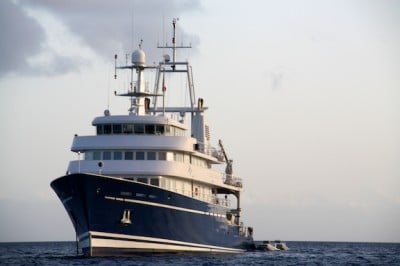 The Golden Shadow at anchor in Man of War Bay, Great Inagua