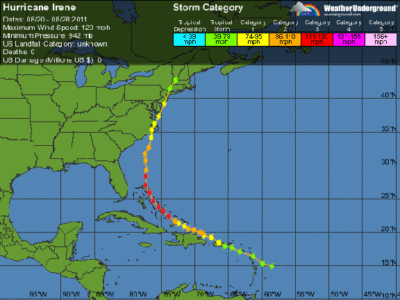 The path of Hurricane Irene