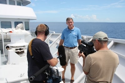 Filming a short video tour of the Golden Shadow with LOF Executive Director, Philip Renaud