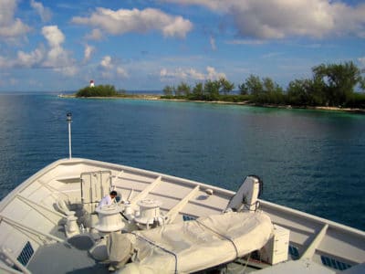 Passing Nassau Lighthouse as the Golden Shadow leaves Nassau Harbour