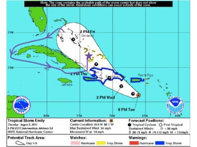 Planned route for the Golden Shadow to avoid TS Emily