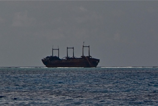Wrecked cargo ship