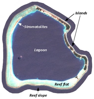 A WorldView-2 satellite image of Scilly, French Polynesia, an atoll in the Society Islands