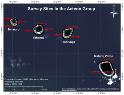 Surveys around four islands in the Acteon Group
