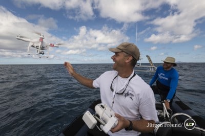 Flying the drone.