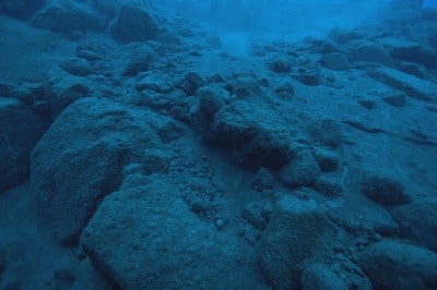 The underwater landscape under Tinakula is barren from the most recent eruption.