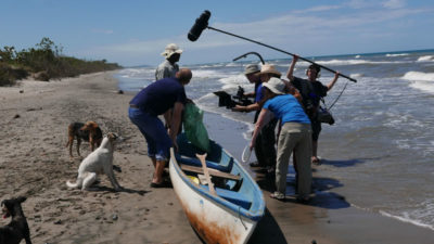 The film crew at work on the beach in La Rosita