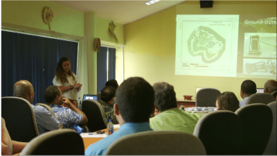 Alex Dempsey delivers the findings of Khaled bin Sultan Living Oceans Foundation research to officials in Fiji