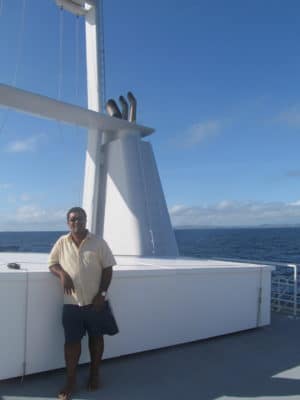 Roko Sau aboard the M/Y Golden Shadow during the research expedition in Lau, Fiji, in 2013